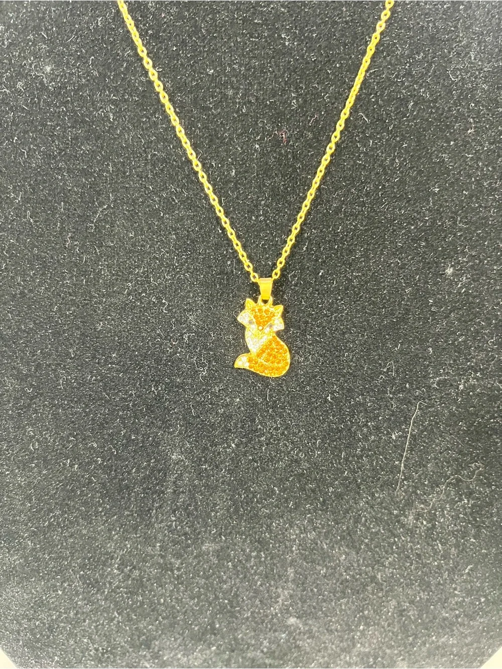 Gold-Tone Fox Pendant Necklace with Orange Rhinestones